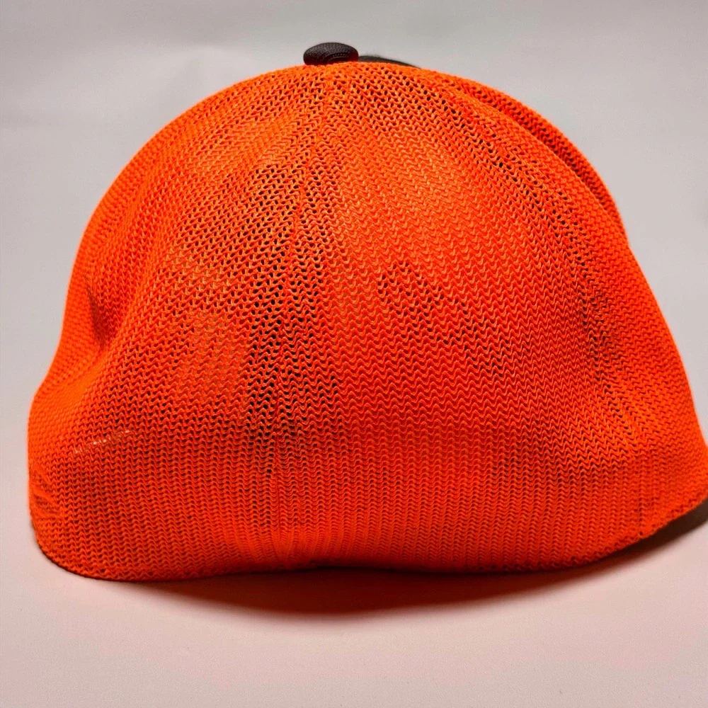 OC Sports Interstates Trucker Hat Grey‎ Neon Orange Mesh Stretch Fit S/M Q3 Cap
